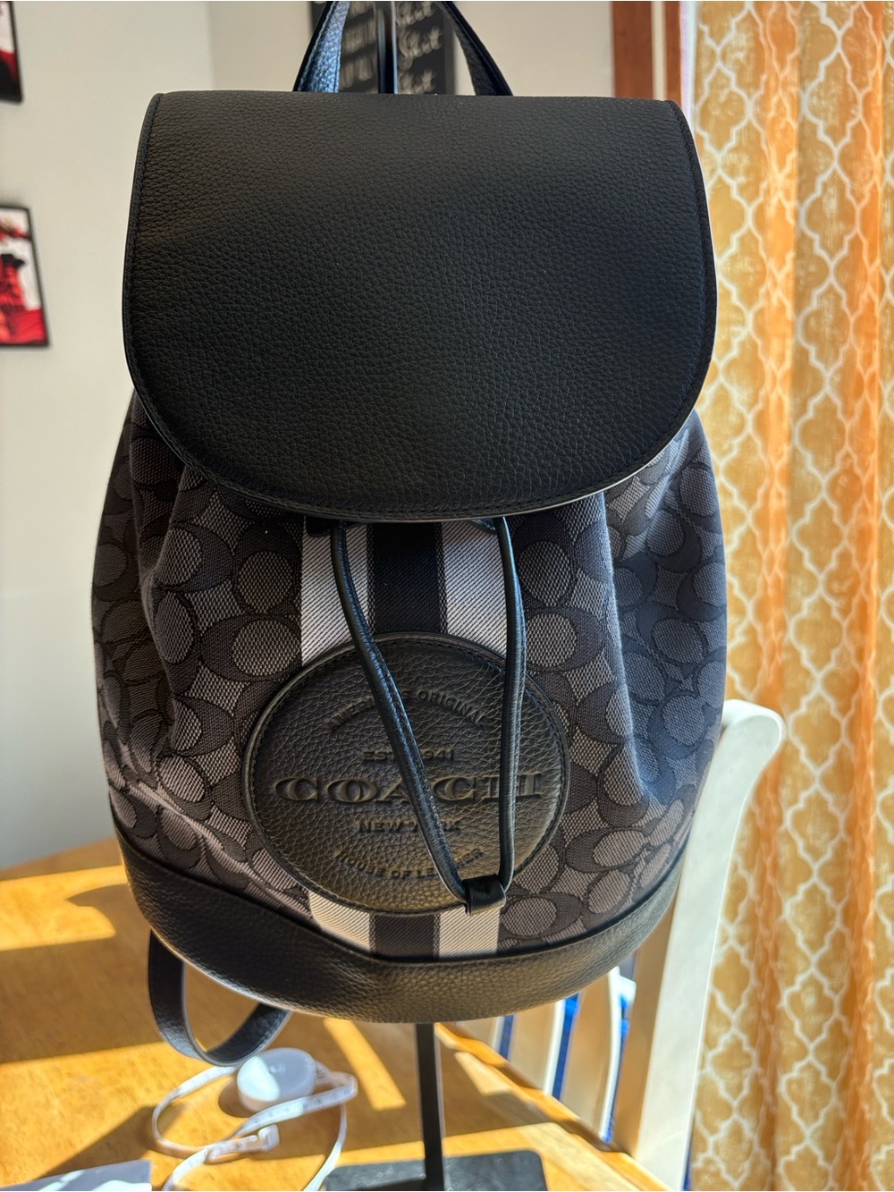 Coach Men's Black and Gray Signature Canvas Backpack